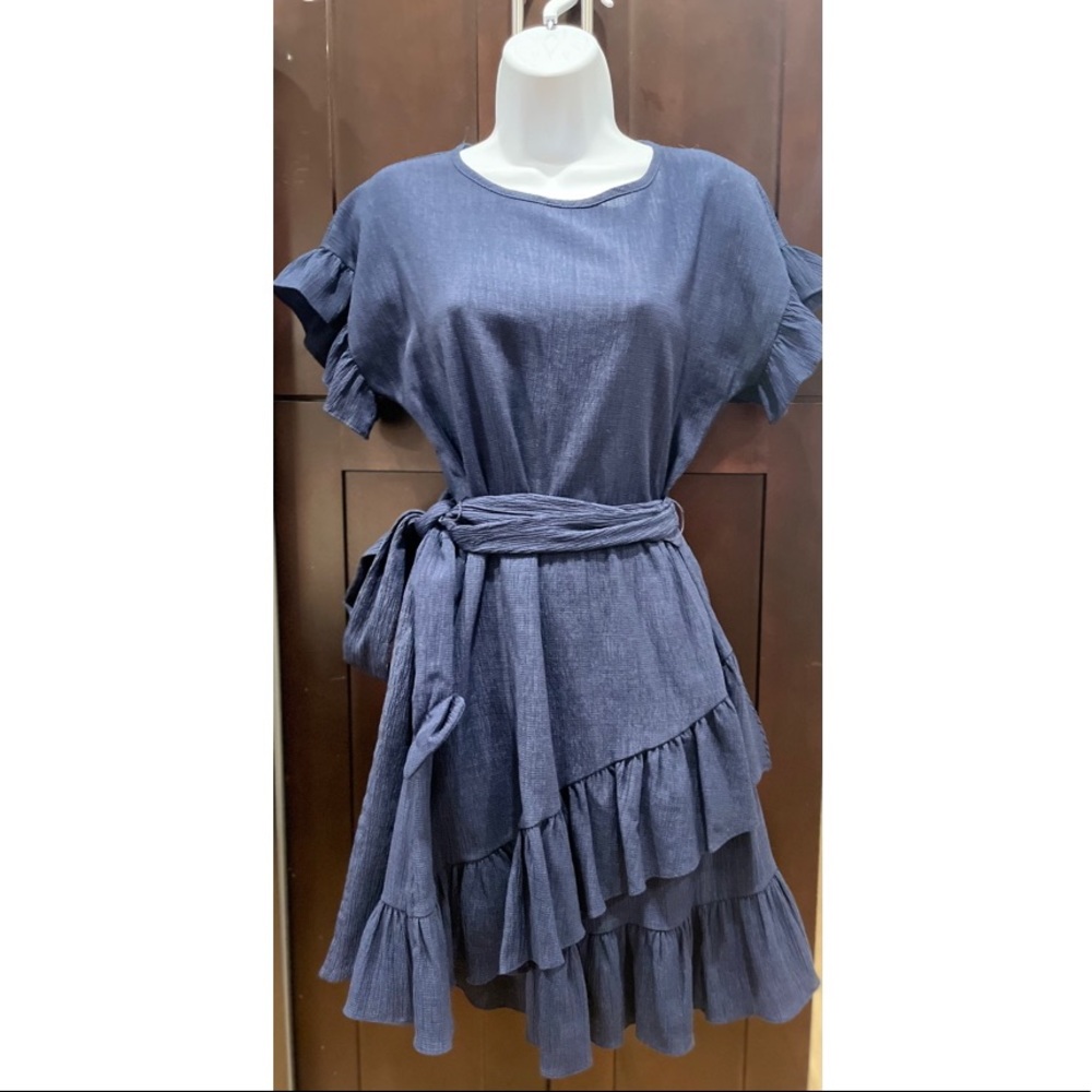 Michael Kors Crepe Belted Ruffle Dress